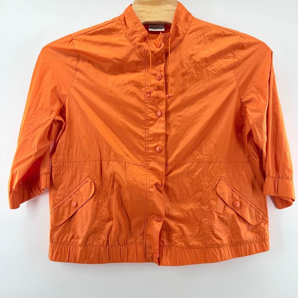 Zenergy Chicos Button Full Zip Nylon Jacket Orange 3/4 Sleeve Size 3 XL Fall